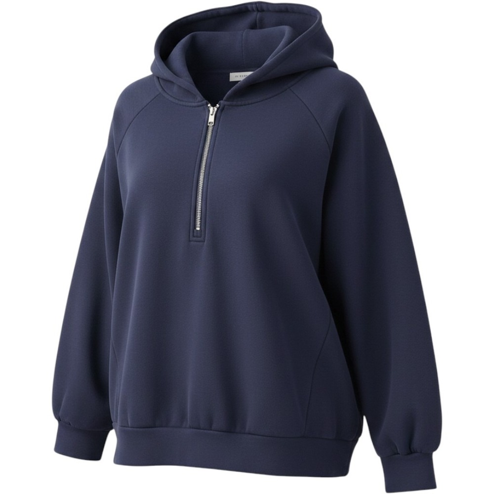 Magaschoni Quarter Zip Hoodie Women 1X Navy Blue Excellent Scuba Knit Pullover